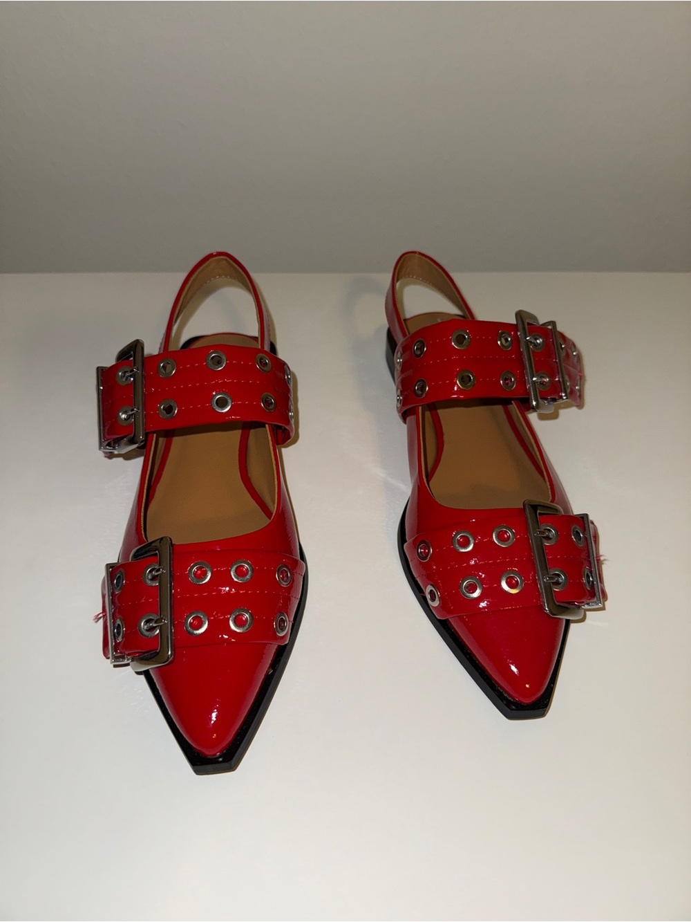 Steve Madden Red Pointed Buckle Flat Mules